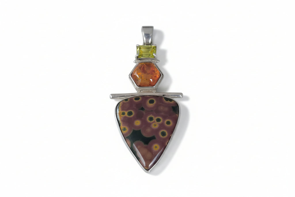 Ocean Jasper, Amber and Peridot Silver