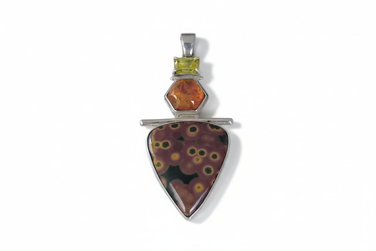Ocean Jasper, Amber and Peridot Silver