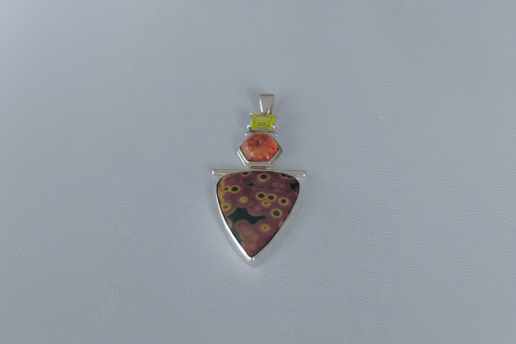 Ocean Jasper, Amber and Peridot Silver