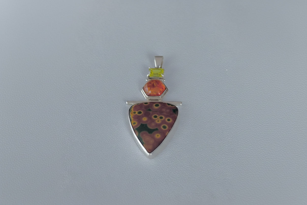 Ocean Jasper, Amber and Peridot Silver